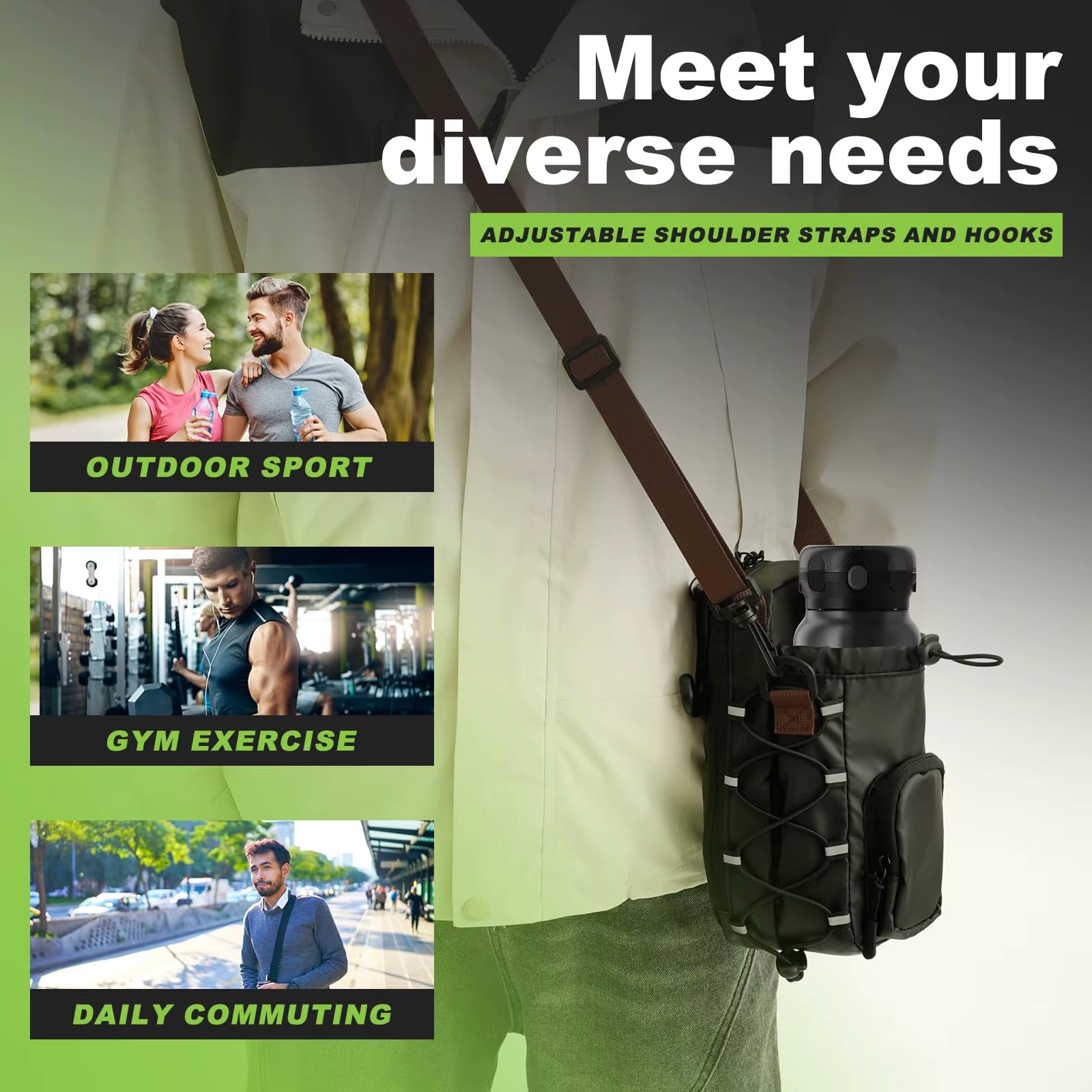 Magnetic Gym Sling Bag with Water Bottle Holder Gym Chest Pouch Gym Bottle Carrier Bag for Men Women Gym Accessories Organizer